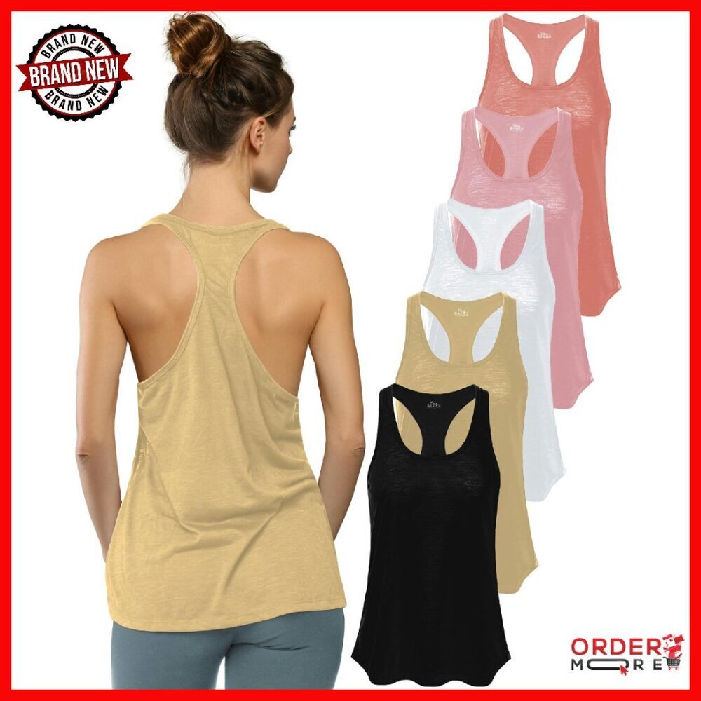 5 Pack Flowy Racerback Tank Tops - Lightweight Active Wear S-3XL